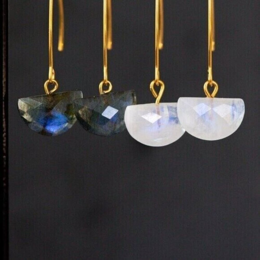 Moonstone Drop Earrings Waterproof Gold, Hypoallergenic, Non-Tarnish Jewelry - Picture 2 of 9